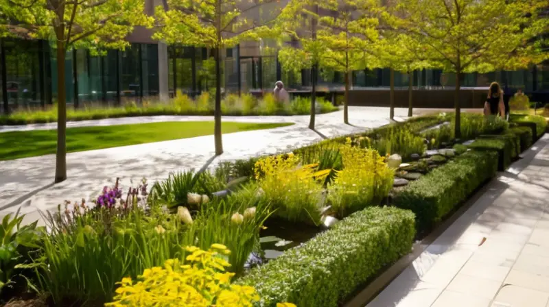 Parques urbanos armoniosos con naturaleza y arquitectura
