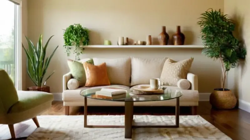 Sala luminosa y acogedora con decoración armoniosa