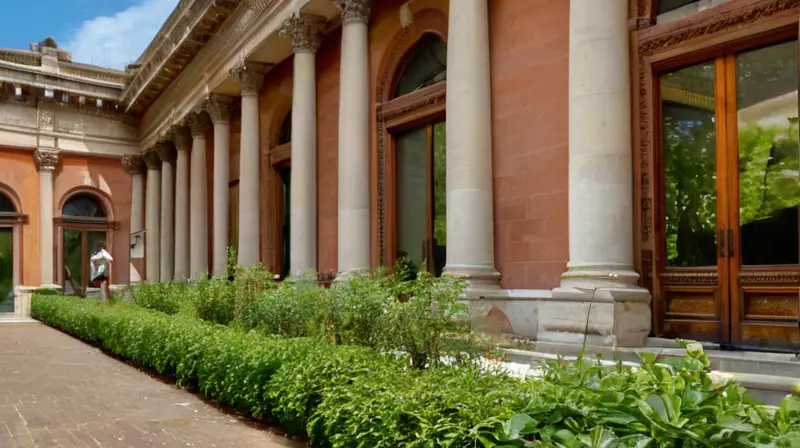 Imponente edificio clásico rodeado de naturaleza