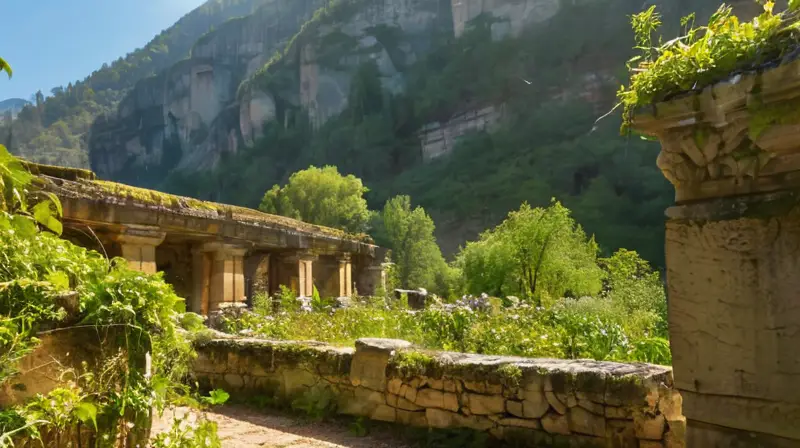 Ruinas antiguas rodeadas de naturaleza exuberante