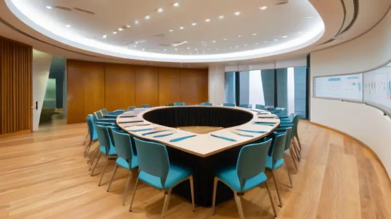 Sala de seminarios moderna con participantes diversos