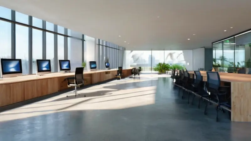 Oficina moderna iluminada, organizada y profesional