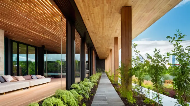 Edificio moderno con integración natural y arte