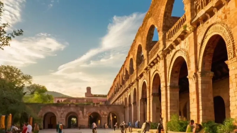 Escena histórica con arquitectura y vibrante vida