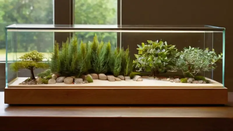 Mesa de madera con maquetas arquitectónicas detalladas