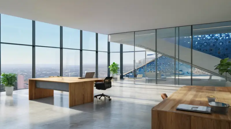 Oficina moderna, luz natural y colaboración creativa