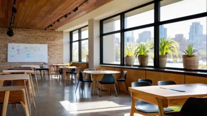 Sala luminosa y colaborativa con diseños arquitectónicos